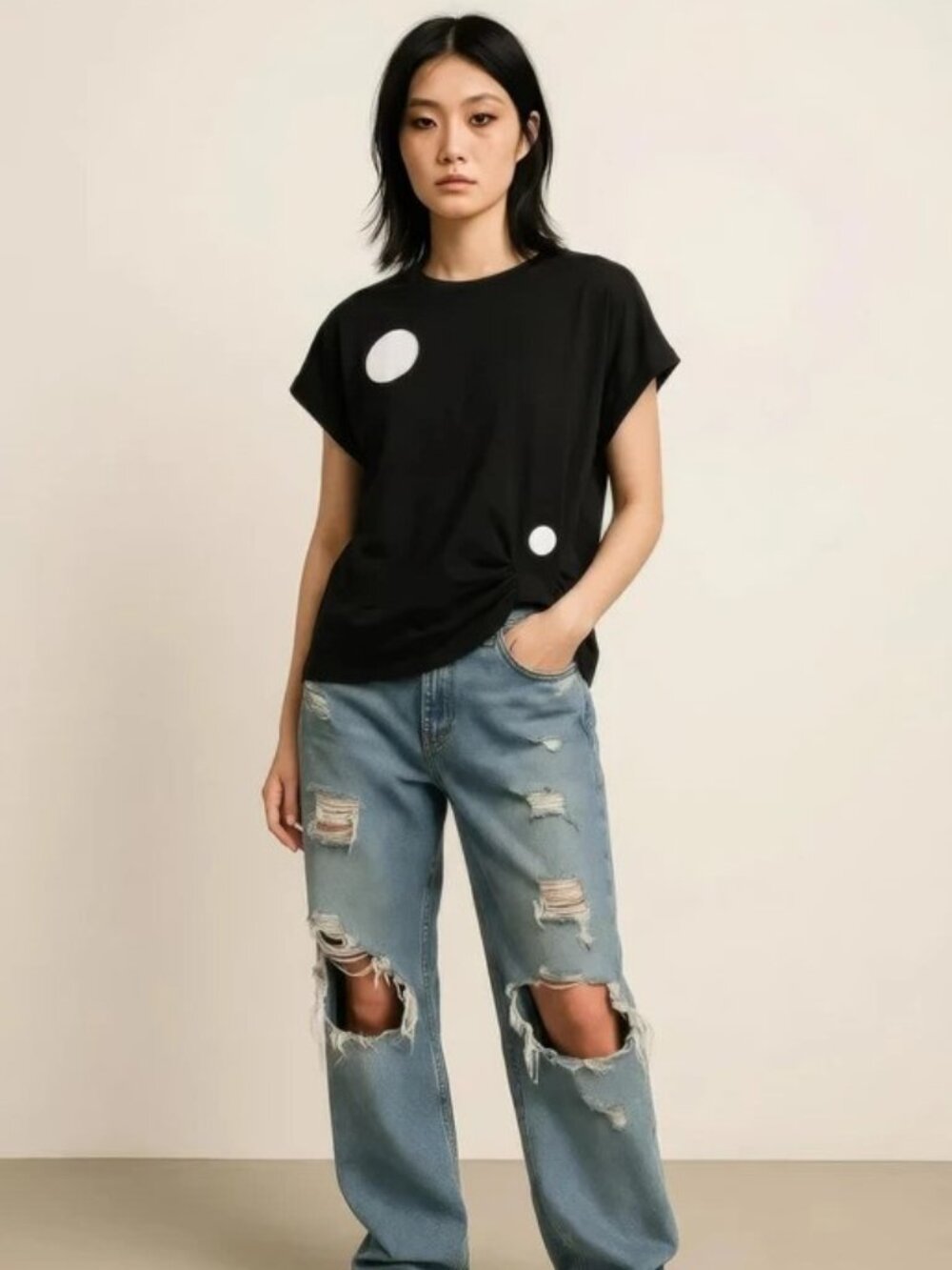 Black Metropolitan Polka Dot Twist Tee